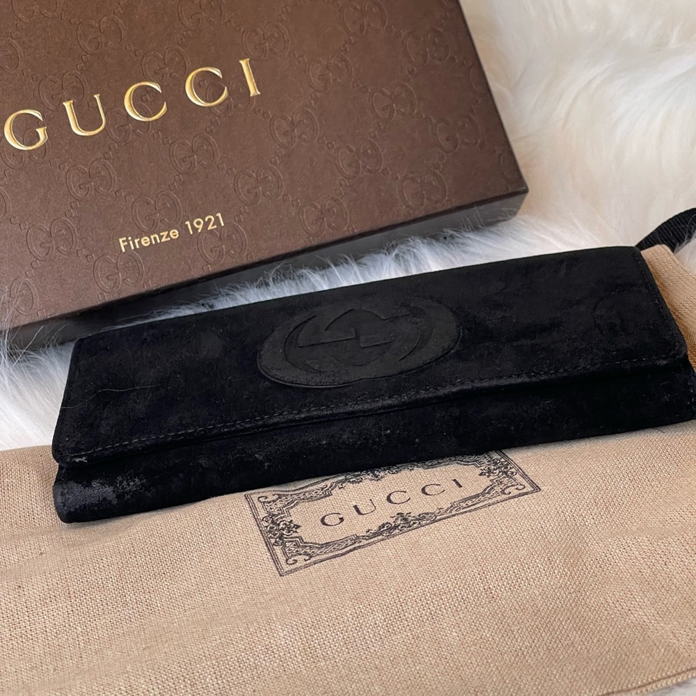 Gucci SoHo Classy Black Suede & Leather Long Sleek Wallet Full Inclusion EUC 🖤 - Picture 9 of 11
